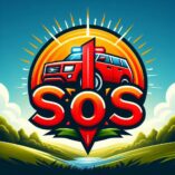 Autós S.O.S Szolgáltatás logó, amely gyors autómentést és vészhelyzeti segítségnyújtást szimbolizál letisztult, figyelemfelkeltő dizájnnal.